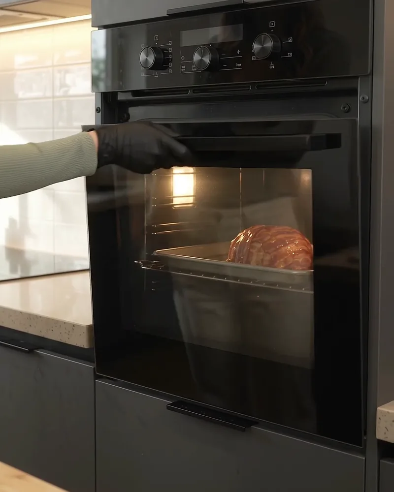 The meatloaf baking in the oven
